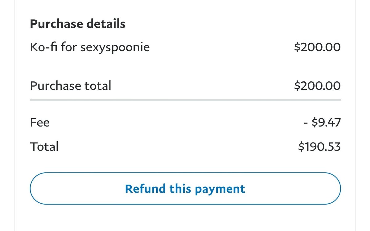 sexyspoonie's tweet photo. here is PayPal telling me SPECIFICALLY that they do NOT take this fee ko-fi charges.

anyone wanna explain this?? https://t.co/z1jdZXqMJi