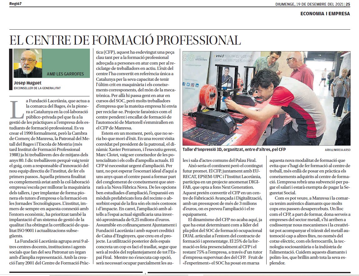 Un Centre de Formació Professiponal adreçat a millorar la reglada i cobrir l'ocupacional i la contínua. Model de cooperació. Ens calen iniciatives com aquesta. #FormacióProfessional #Manresa <a href="/ajmanresa/">Ajuntament de Manresa</a>