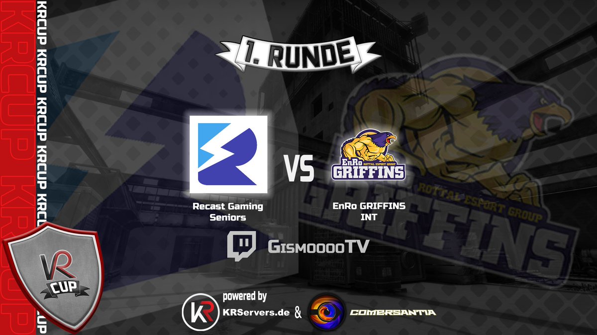 KRCup_de's tweet photo. Im dritten und letzten Match trifft das Seniors Team von 
@gaming_recast
 auf das INT Team von 
@EnroGriffins
. Dieses Match wird von 
@GismooooTV
 übertragen. #KRCup #csgo #cscup https://t.co/QeXTBuXLpO