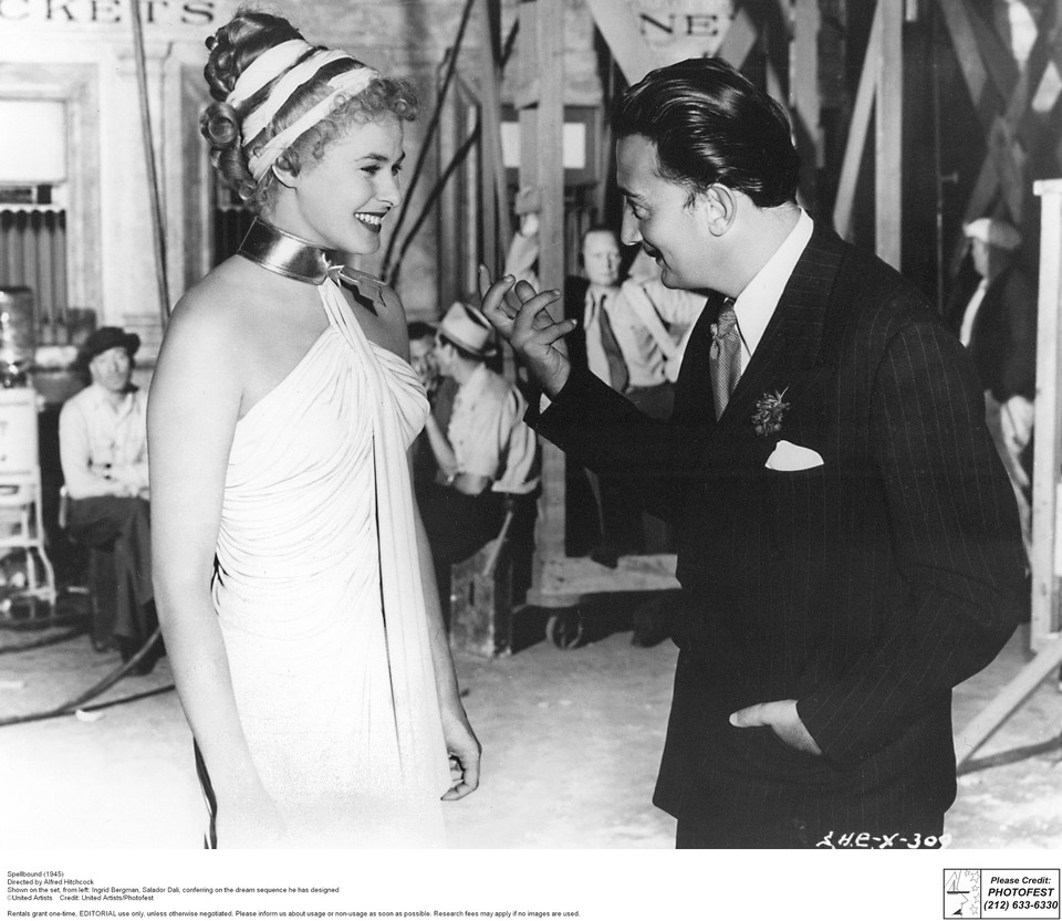 CitizenScreen's tweet photo. Ingrid Bergman and Salvador Dalí on set of SPELLBOUND (1945) #DailyIngrid https://t.co/12nAZZcrqo