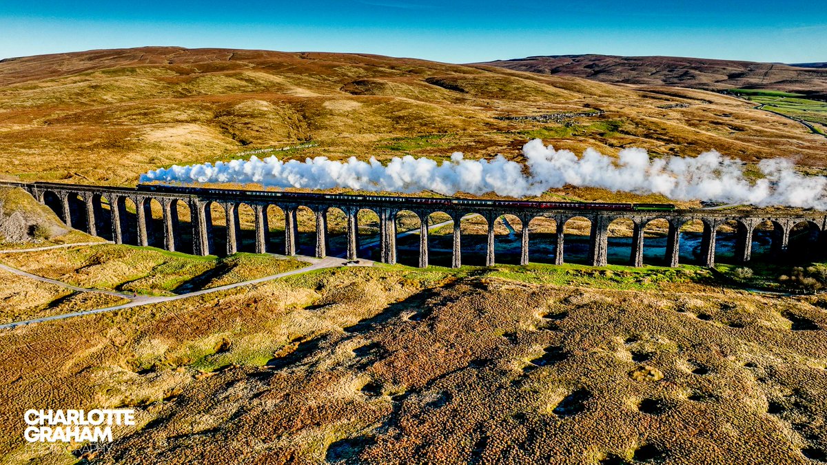 #FlyingScotsman enroute to #Carlisle from #Liverpool over the #ribbleheadviaduct #Yorkshire #Yorkshiredales #Photography #DJI #Drone #Sunny #Steam #Locomotion #Weather #Trains #Power #SaturdayMotivation