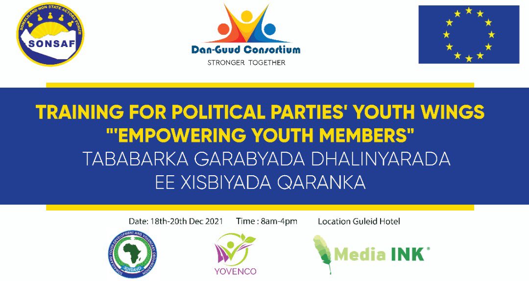 Dan_GuudC's tweet photo. Today, Danguud partner @SONSAFPlatform has launched a 3 day comprehensive training for the youth wings of the three political parties in SL. The training will cover various topics including: leadership skills, electoral campaign management, and internal party policy development. https://t.co/pt4QAjuxO5