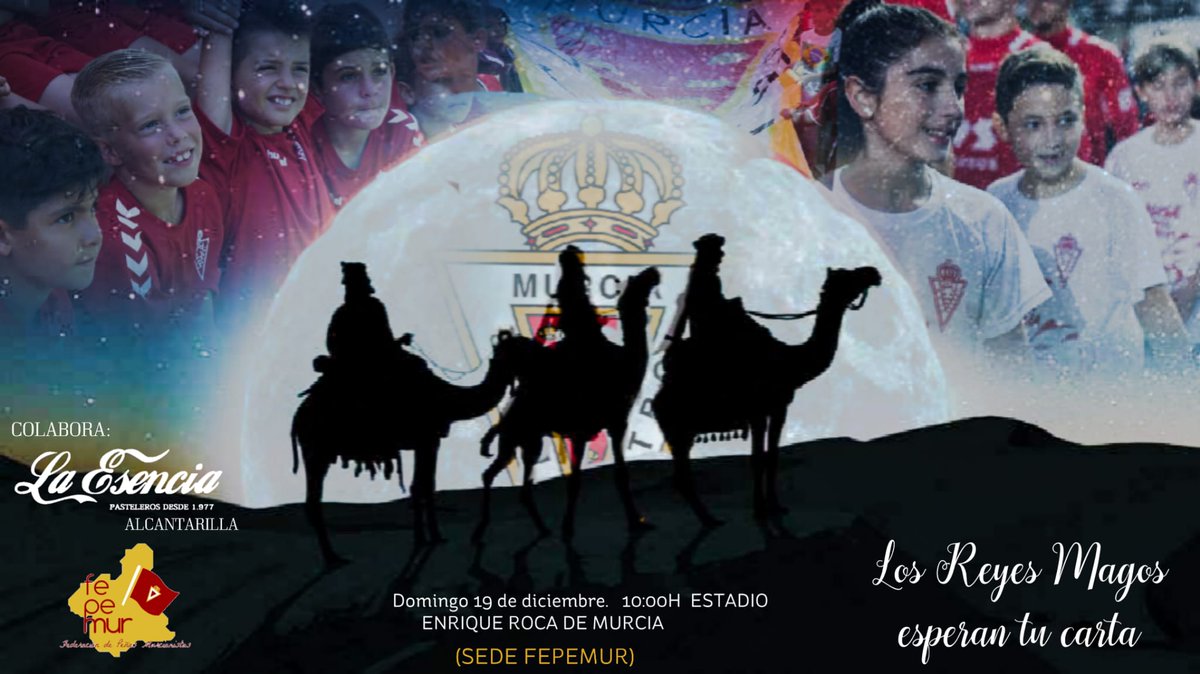 |SOCIAL| 👑👑👑

MAÑANA DOMINGO 10h, se efectua la tradicional RECOGIDA SOLIDARIA DE JUGUETES🧸

TRAE TU JUGUETE, <a href="/realmurciacfsad/">Real Murcia CF</a> te obsequiara con ENTRADA PARA EL PARTIDO 🎟  y nosotros te daremos MONAS CON CHOCOLATE, patrocinadas por LA ESENCIA BAR-CONFITERÍA de #Alcantarilla