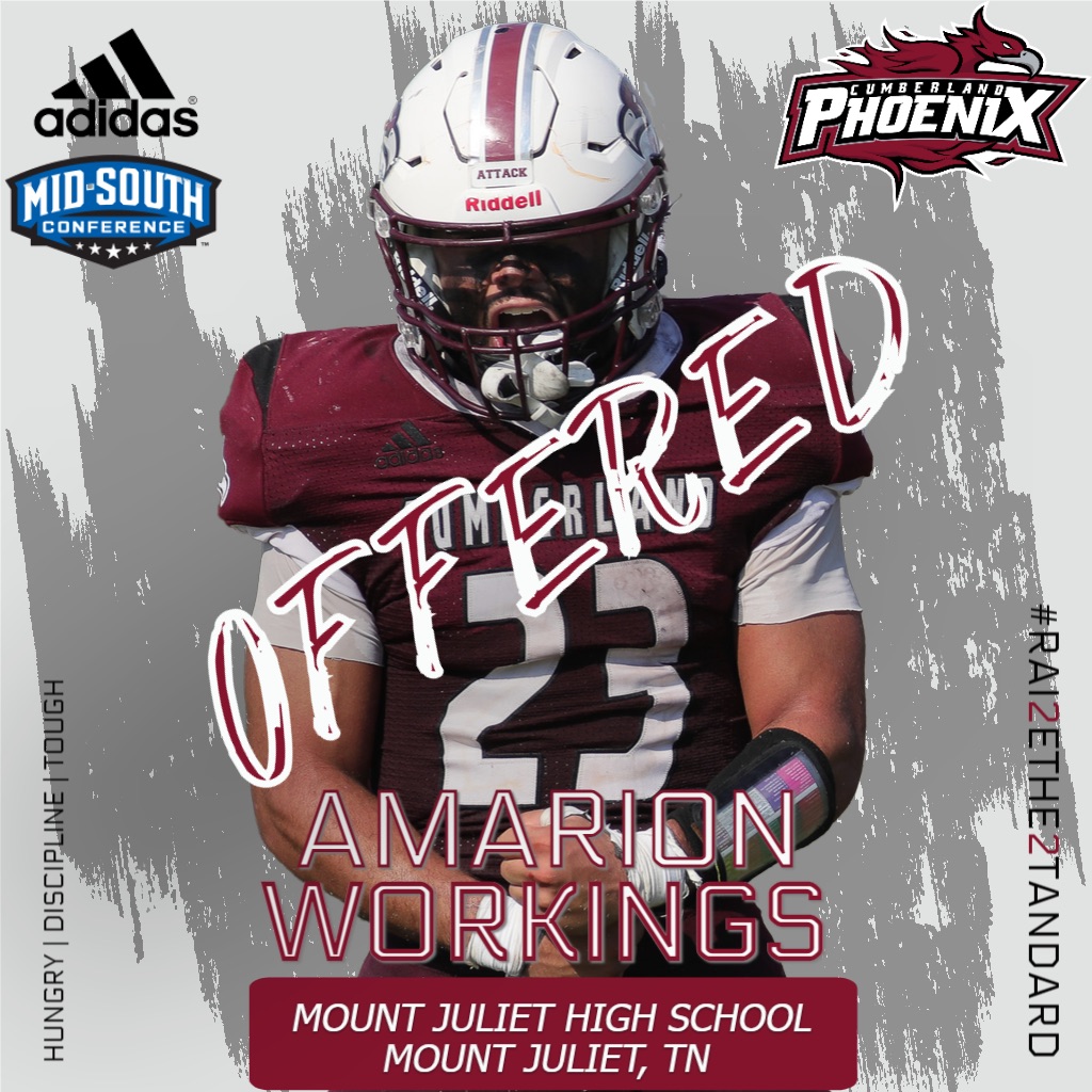 After a couple amazing talks with coach I'm blessed to receive an offer from <a href="/CumberlandFB/">Cumberland University Football</a>. <a href="/CoachHigginson/">Brad Higginson</a> <a href="/GoCUPhoenix/">Cumberland Phoenix</a>