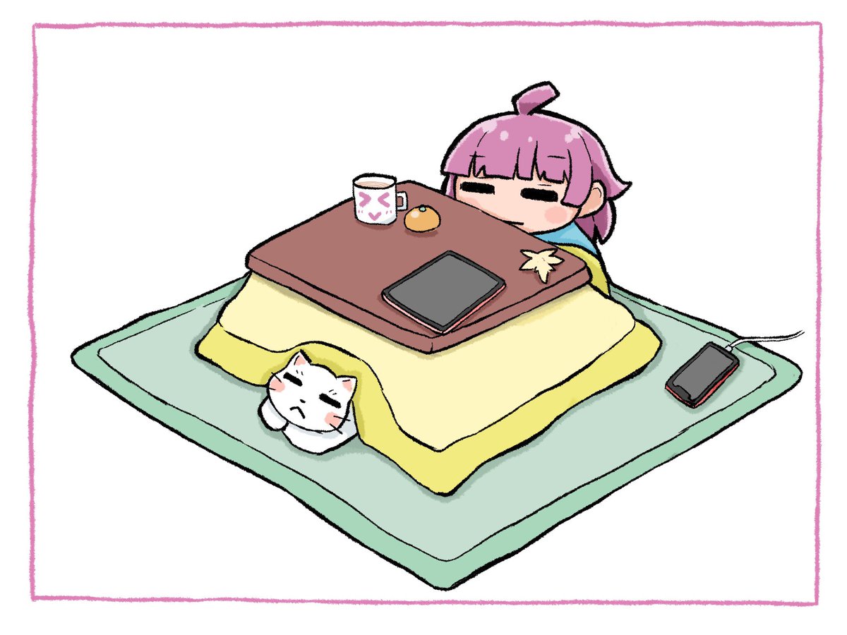 tennouji rina kotatsu 1girl table ahoge cat phone cup  illustration images