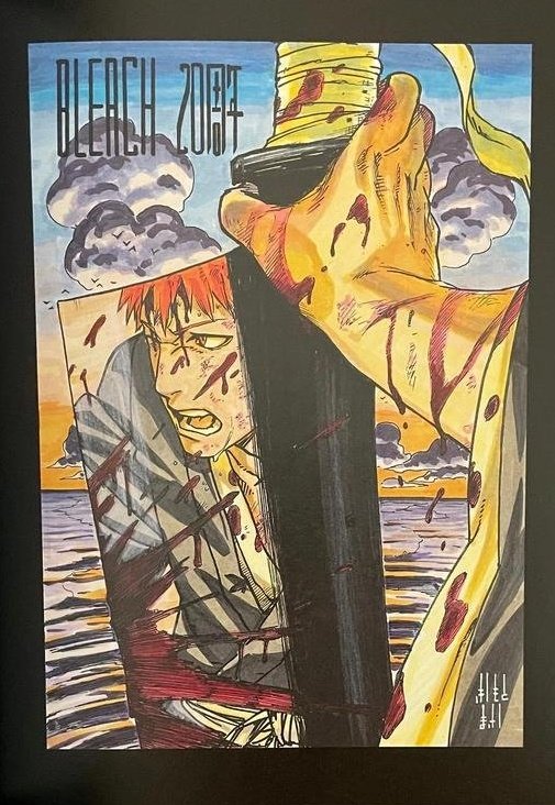 WSJ_manga's tweet photo. BLEACH EX. Exhibition Illustrations by Jump Mangaka:

• Eiichiro Oda
• Masashi Kishimoto
• Koyoharu Gotouge
• Akutami Gege https://t.co/sZfYzubj8I