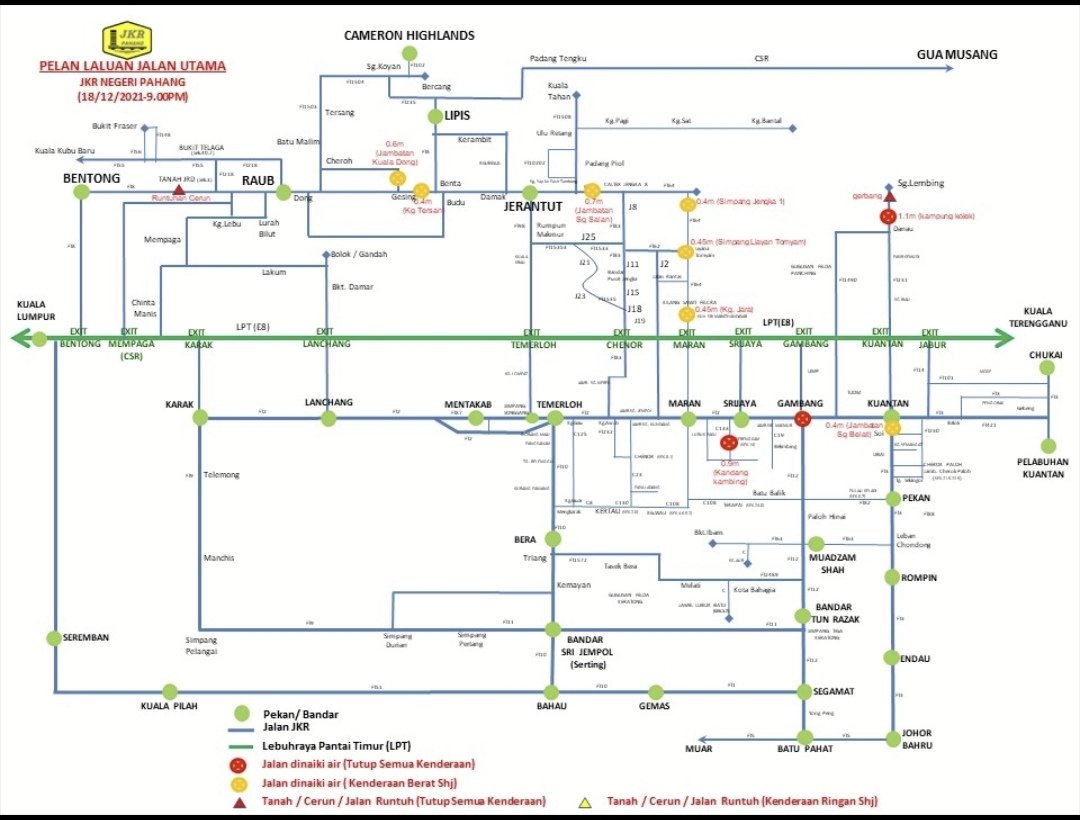 📌Pemakluman
Info Bencana <a href="/JKRPAHANG/">JKR PAHANG</a>
Pelan Laluan Jalan Utama

Tarikh : 18.12.2021 (Sabtu)
🕰️: 9.00pm

Untuk info/pertanyaan boleh hubungi Bilik Gerakan Bencana <a href="/JKRPAHANG/">JKR PAHANG</a> ditalian 09-571 7157 /09-571 7188

@MOWorks
<a href="/JKRMalaysia/">JKR Malaysia</a>
<a href="/IrHafizah/">Hafizah</a>
<a href="/irAhmadAzizi1/">irAhmadAzizi</a>
<a href="/SablyMohd/">Mohd Sably</a>
