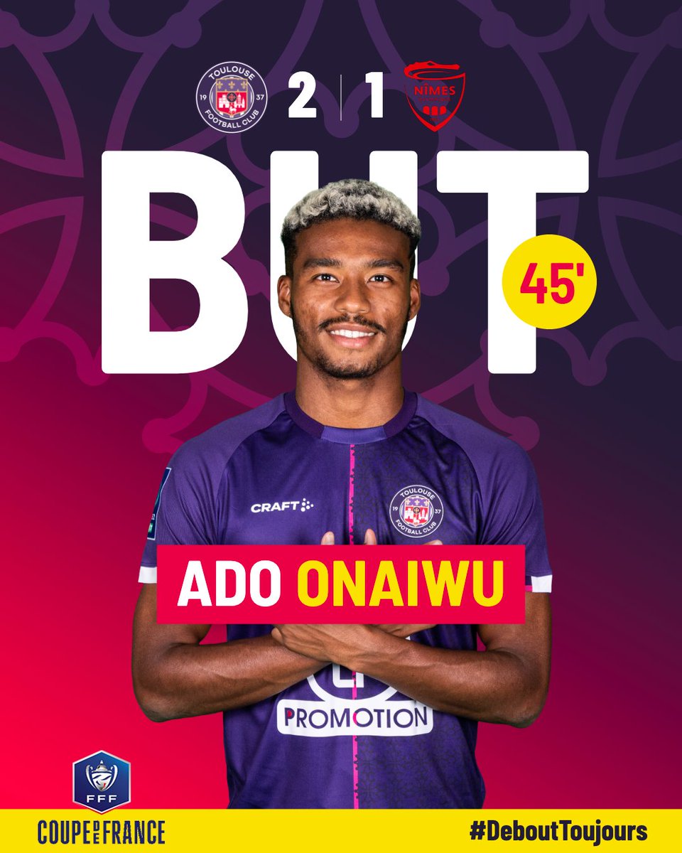 ToulouseFC's tweet image. ⏱ 45'
⚽️ Le doublé pour @adouuuu194507 ​qui vient donner l'avantage aux Violets de la tête !

2-1 #TFCNO