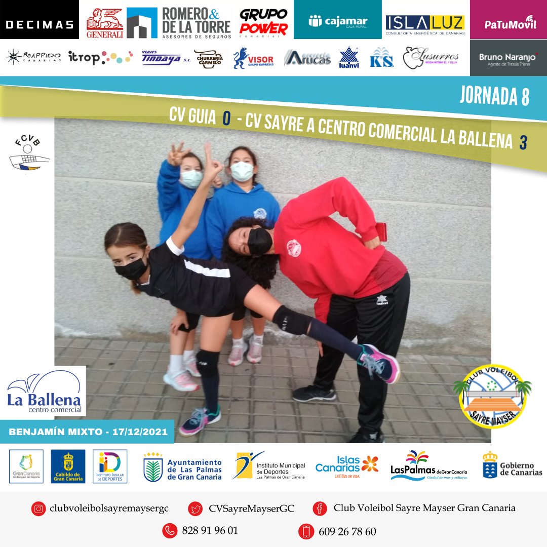 CVSayreMayserGC's tweet photo. RESULTADO JORNADA 8
COMPETICIÓN BENJAMÍN MIXTO ISLA DE GRAN CANARIA 2021-2022
Viernes 17/12/2021
#BenjaminMixtoVB
GRUPO ÚNICO:
CV GUIA 0 vs CV SAYRE A CENTRO COMERCIAL LA BALLENA 3
(8-25/8-25/15-25)
CV SAYRE ¡Un club con garra!
#fcanvb #canariasesvoleibol https://t.co/uHtMAFhlOB