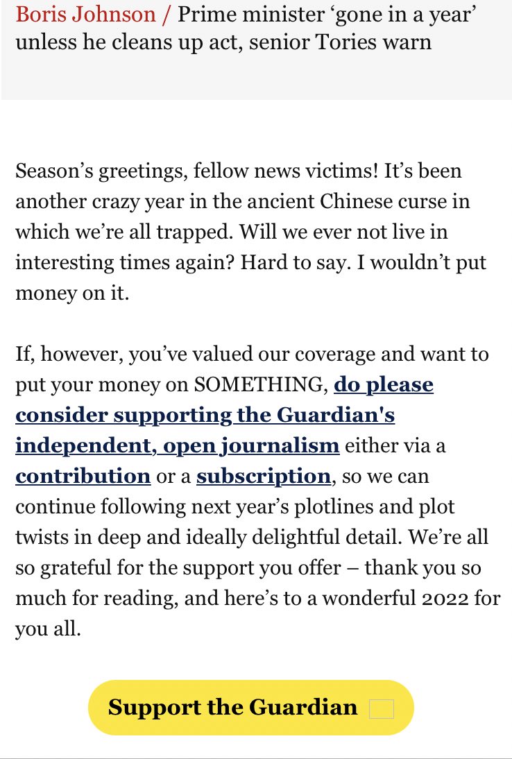 wuongean's tweet image. Reactivated Twitter to question @MarinaHyde (whose writing always entertains and inspires) as to whether the term “ancient Chinese curse” is really necessary in this editorial plea for funds which has landed in my inbox all week…?? @guardian #racisttrope #notthatfunny