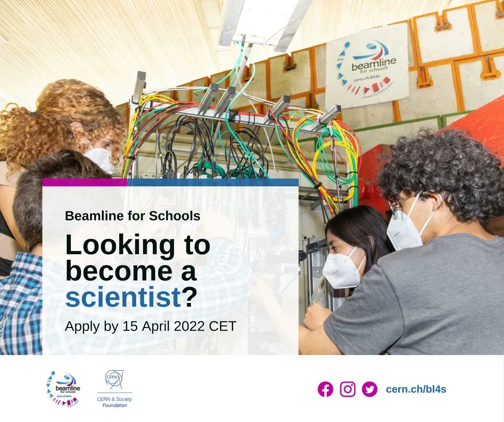 ✔️ Are you a high-school student or teacher?
✔️ Do you wonder what it’s like to be a scientist?
✔️ Would you like to see what it’s like working at CERN?

If yes, apply to the Beamline for Schools #BL4S competition by 15 April 2022 CET.

Find out more home.cern/news/news/cern…