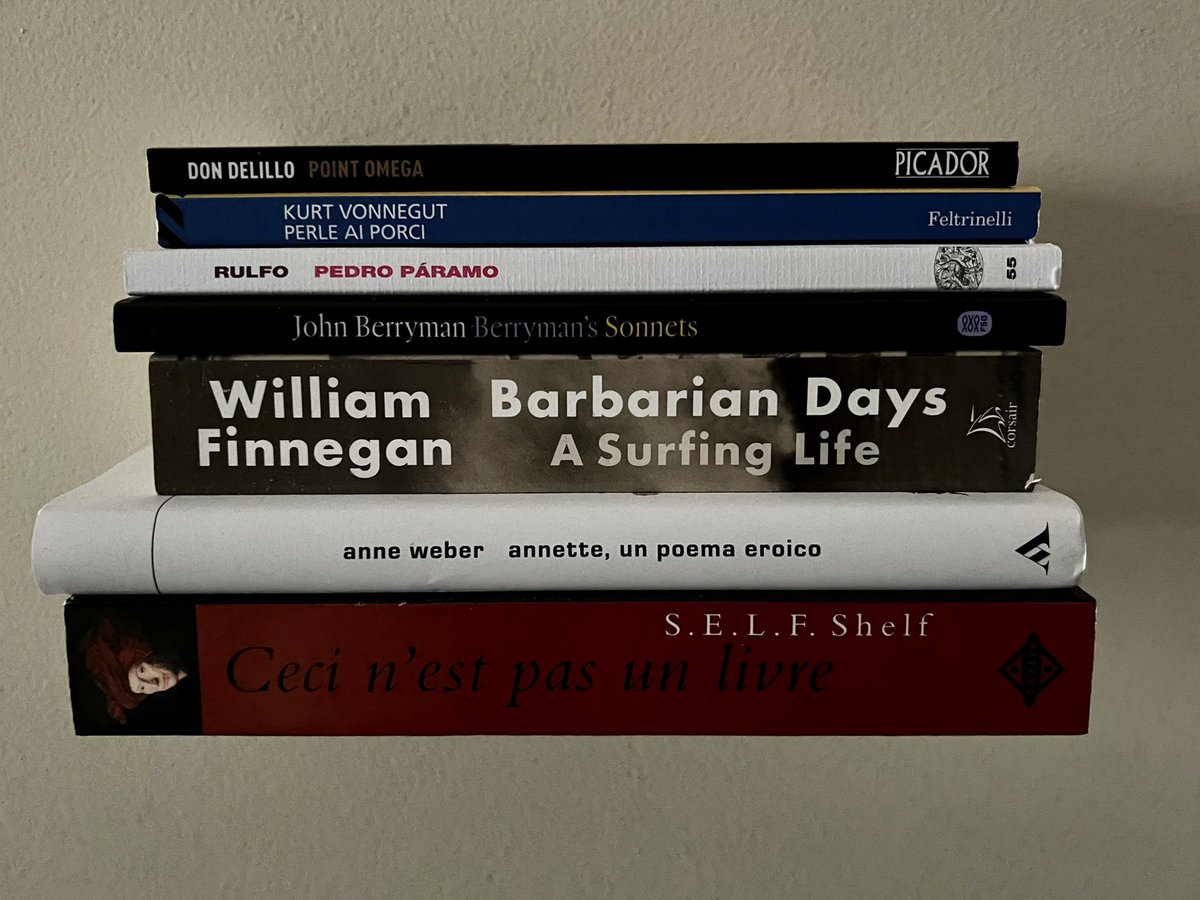 GiaxLevel99's tweet photo. NRL:
- #DonDeLillo
- #KurtVonnegut
- #JuanRulfo
- #JohnBerryman
- #WilliamFinnegan
- #AnneWeber

#shelfiesnotselfies https://t.co/HMvbf7WsmR