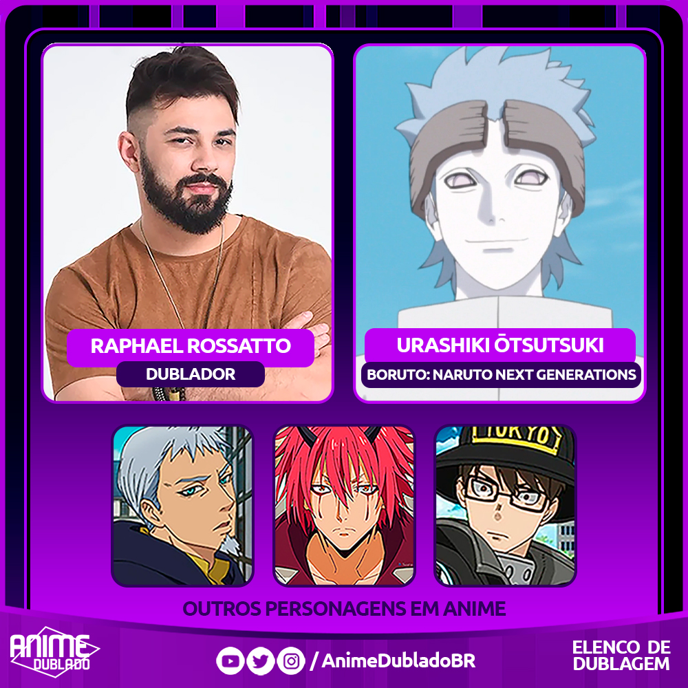 Anime Dublado on X: 🇧🇷🎙️ Raphael Rossatto entrará para o elenco de  Boruto: Naruto Next Generations dando voz a Urashiki Ōtsutsuki   / X