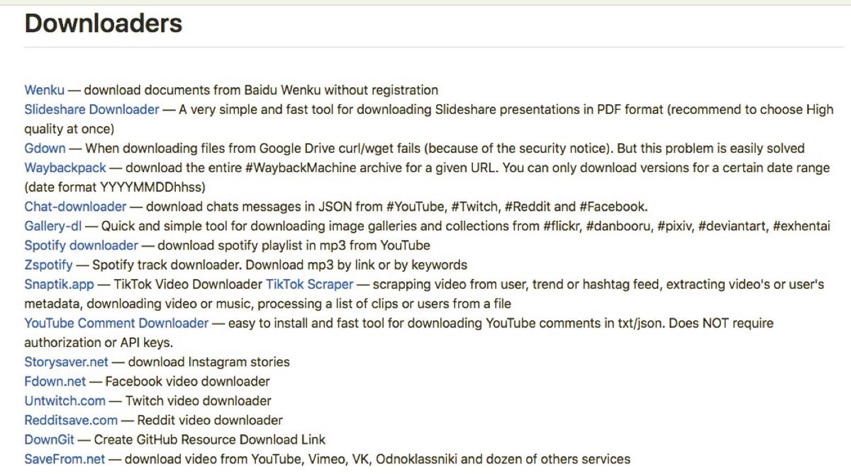 Today I have a new section called "Downloaders" in my collection.  There you will find services for downloading videos from popular social networks, documents, a links generator for downloading Github repositories, and much more. 

github.com/cipher387/osin…

#osint #socmint