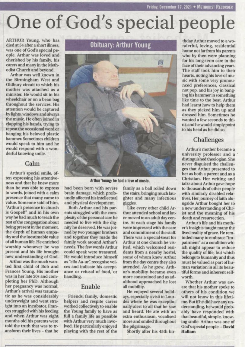 MethodistCity's tweet image. Those of you who have read or heard the Rev Professor Francis Young speak about her son Arthur, may be interrsted to read his obituary in this week's Methodist Recorder. He was our friend at City Road.