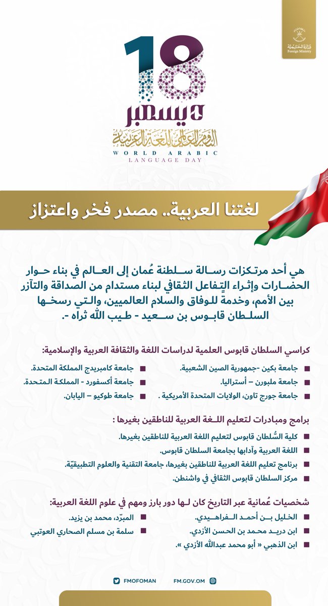 لغتنا العربية.. مصدر فخر واعتزاز لنا
#اليوم_العالمي_للغة_العربية