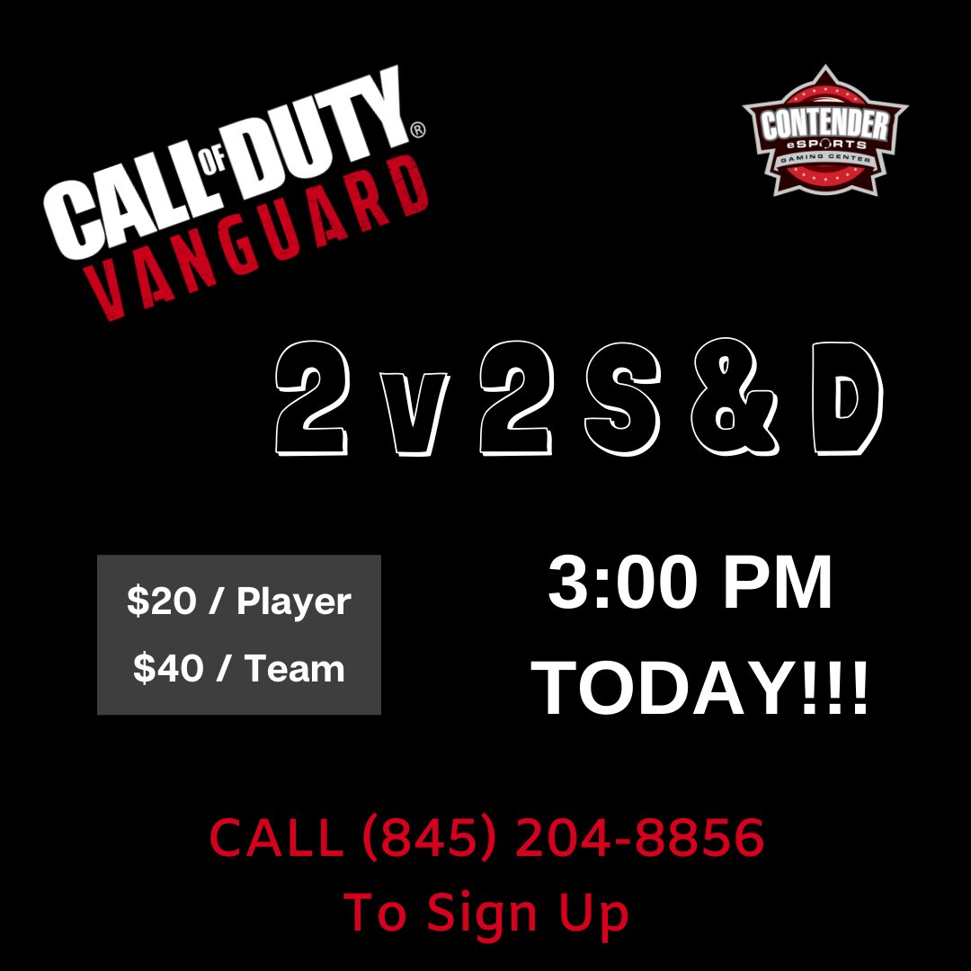 ContenderHV's tweet photo. 💣2v2 S&amp;D #Vanguard !  3:00pm TODAY!
Call (845) 204-8856. https://t.co/rw8SHfr1mU
