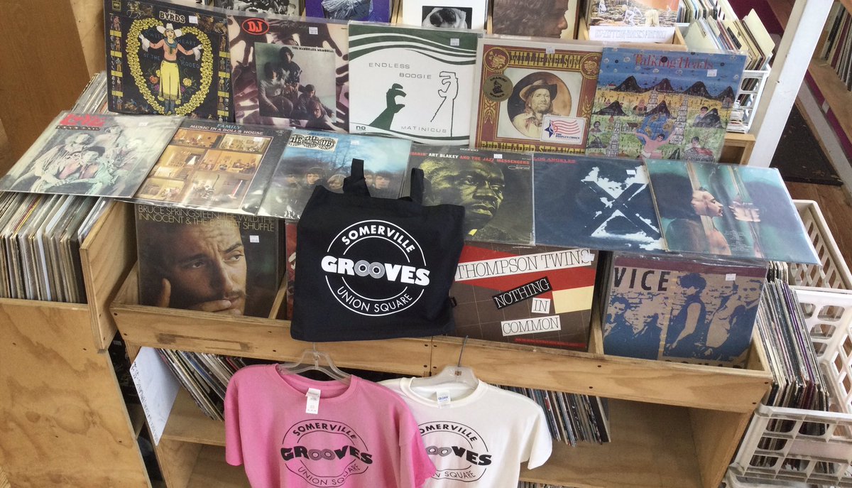 Just in time for the holidays we’ve got our t-shirts back in all sizes (white or pink) from S-XXL; LP tote bags too (black only); $15 for either, free with purchase over $100 (through 12/24). Lots of fresh arrivals in the used vinyl bins too, with plenty more on deck.