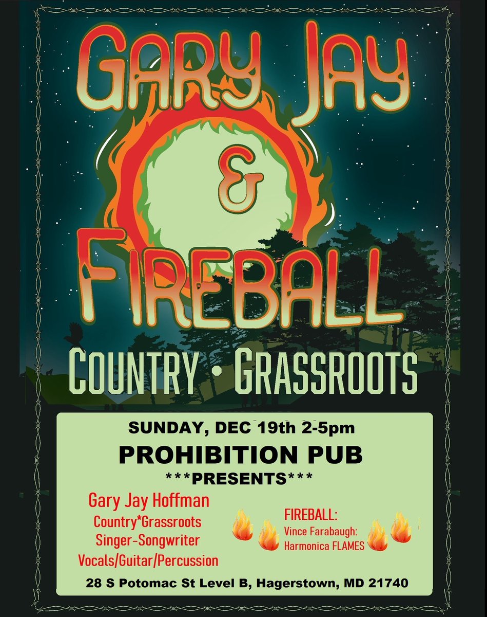 GJHoffmanMusic's tweet photo. Sunday....day...day..day 🤠🔥
Dec 19th Prohibition Pub Hagerstown MD 2-5pm.
https://t.co/UYIOgsSaic
#livemusic #countrygrass #singersongwriter #countrymusic #twomanband https://t.co/hepX5gurUp