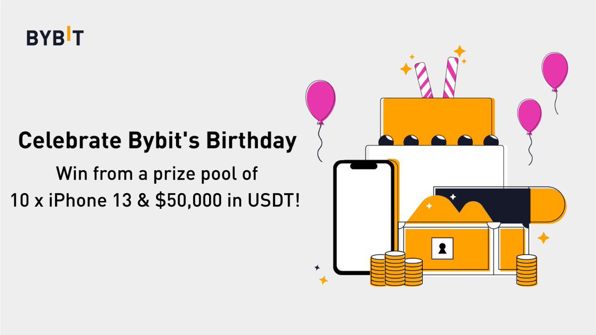 Bybit_Official's tweet photo. 🎉 Celebrate Bybit’s 3rd Birthday and win from a prize pool of 10 x iPhone 13 and $50,000 in $USDT! 🎉

🎁 10 lucky Bybit users will win a brand new iPhone 13, while another lucky 500 users will be rewarded with 100 #USDT each!

📲 Join now! https://t.co/KXX6BrHxrh https://t.co/LG7KXX2Pa7