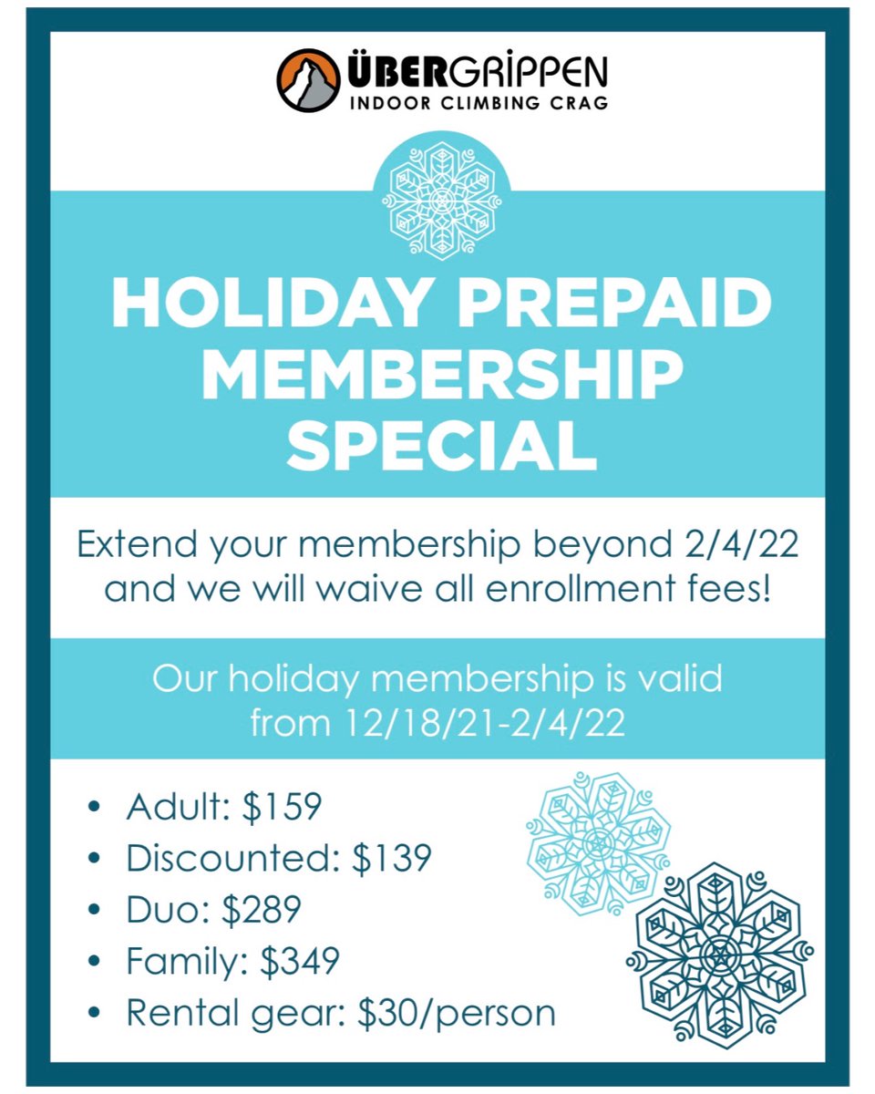 UGClimbing's tweet photo. Our holiday membership special starts today, and you can still sign up through the end of the year! #itsacrag #ugclimbing #holidaysale #shoplocal #giftsforclimbers #ugcommunity https://t.co/bBMci8Of6N