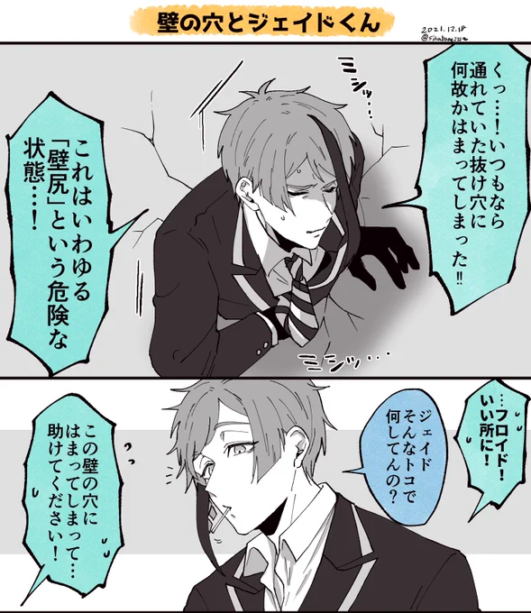 壁の穴にはまってしまったジェイド君🐬
(とフロイド🦈) 