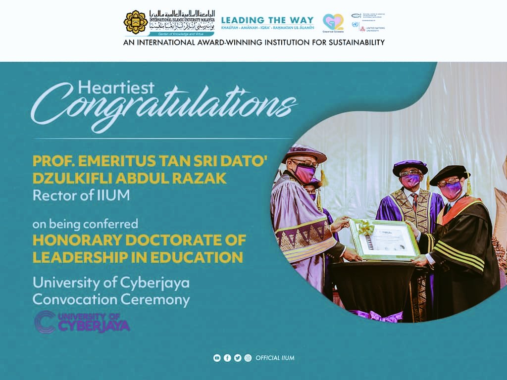 IIUM_IO's tweet photo. Heartiest CONGRATULATIONS to our Rector, Prof. Emeritus Tan Sri Dato' Dzulkifli Abdul Razak.
#LeadingTheWay https://t.co/5cjr9up8aY