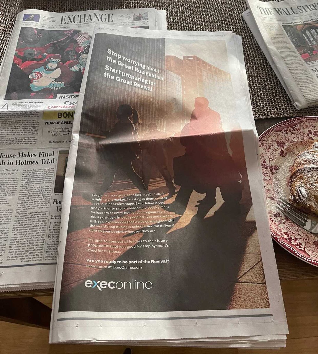 ExecOnlineInc's tweet photo. Today, we are excited to feature in the @WSJ how ExecOnline is helping organizations around the world shift from the Great Resignation to the Great Revival– by investing in their No. 1 asset: their people. Are you ready to be part of the Revival? https://t.co/IygAxatzAj https://t.co/Uk11Y8Idi5
