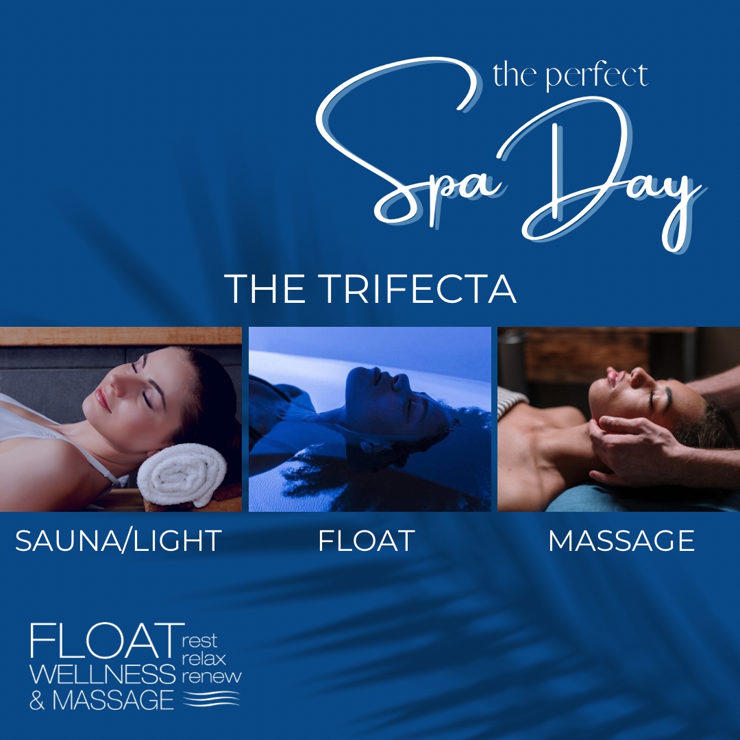 Have you tried our renowned TRIFECTA package? This is the ULTIMATE day of relaxation. 

Treat yourself to a:
• 30 min Infrared Sauna or Pandorastar Light Therapy Session
• 60 min Float &amp;
• 30-90min Massage

Bundle &amp; save!

Can be purchased as a gift card.
