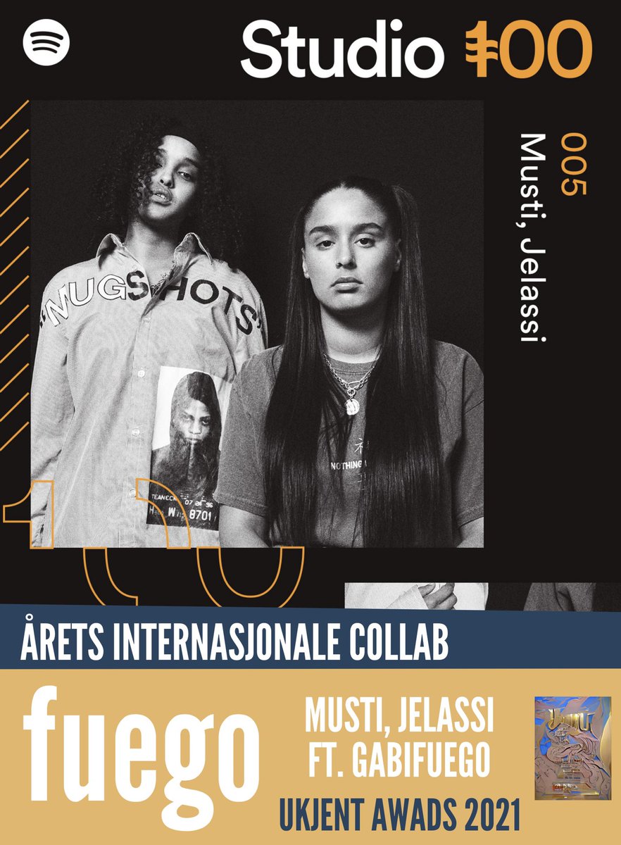 ÅRETS INTERNASJONALE COLLAB: 
Musti, Jelassi ft. GABIFUEGO - fuego 🥇 <a href="/UgbadMusti/">mu$ti</a> #UkjentAwards 
open.spotify.com/track/2hYNimCc…