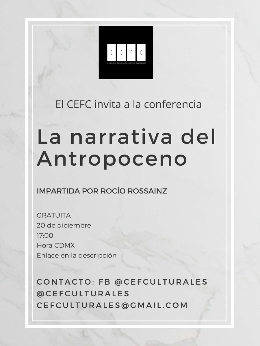 CefCulturales's tweet photo. ¡Última del año en el CEFC! 
Cerramos con la conferencia de Rocío Rossainz.
Link: https://t.co/FaJ0UlSmpD https://t.co/3VpOjKkAZR