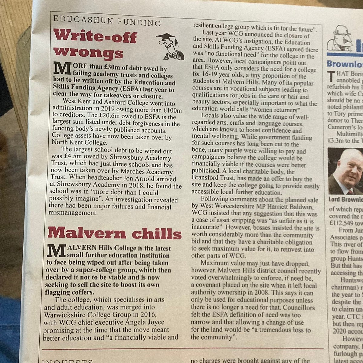 National press starting to pick up on the closure of Malvern Hills College by WCG. Thank you <a href="/PrivateEyeNews/">Private Eye Magazine</a> 

#savemalvernhillscollege #artmatters #loveyourcollege #artscouncil #malvernhills