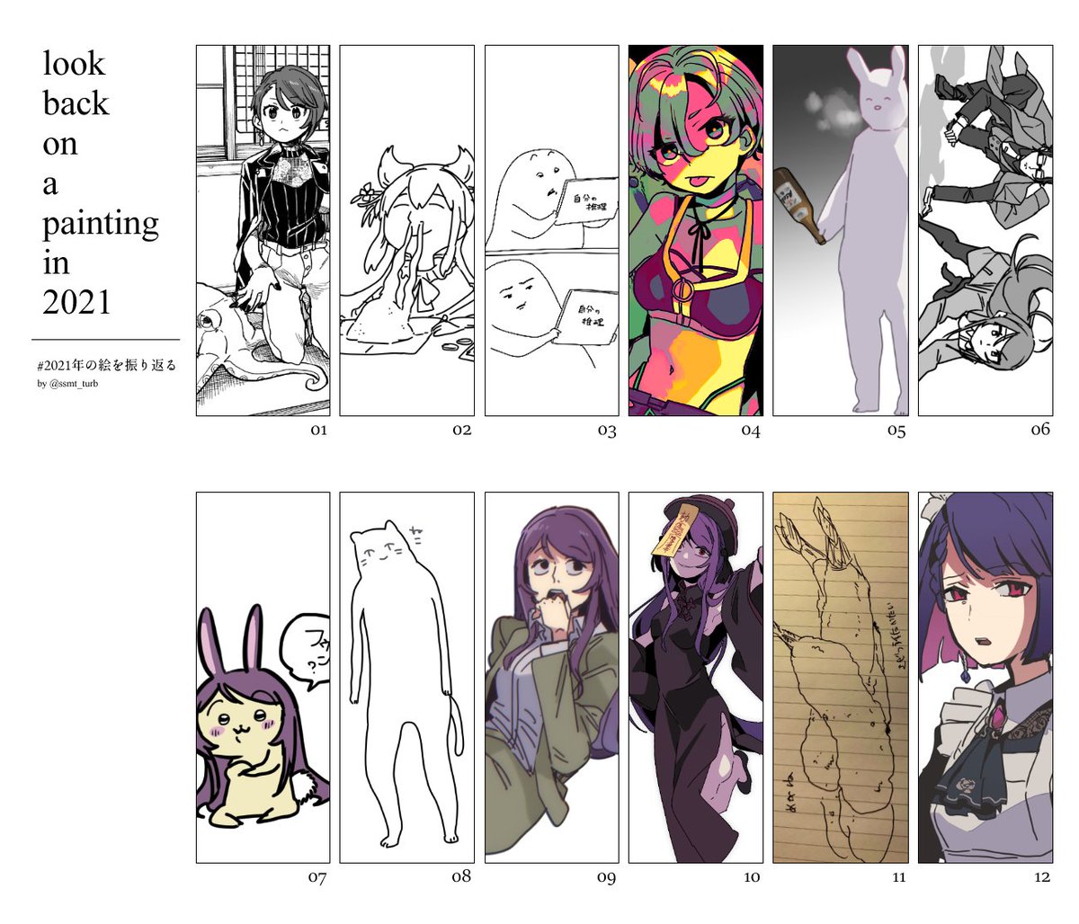 テンプレートをお借りして枠に納まりのいいものを並べたよ
 #2021年の絵を振り返る 