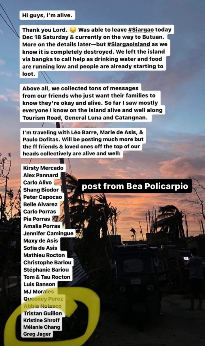 yupsheskitten's tweet image. UPDATE FOR SIARGAO FROM BEA POLICARPIO: 

#SIARGAONEEDSHELP #ODETTEPH