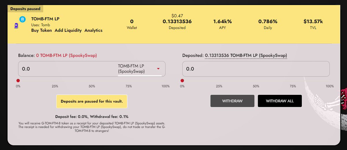 My second hack this year. After iron finance, now <a href="/financegrim/">Grim Finance</a> . I will miss you TOMB-FTM LP 😭.
Hopefully <a href="/DefiKingdoms/">DeFi Kingdoms 🔺🌿</a> keep pumping and make this situation less painful.
