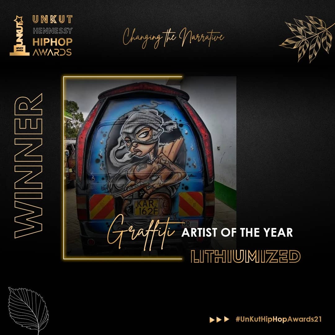 unkutafrica's tweet photo. The winner Graffiti Artist of the Year is #lithiumized . Congratulations on your win. Thank you for representing the streets and making great art while at it.
#ChangingTheNarraritive #UnKutHiphopAwards21 #hennessyke https://t.co/24d8C0v63x