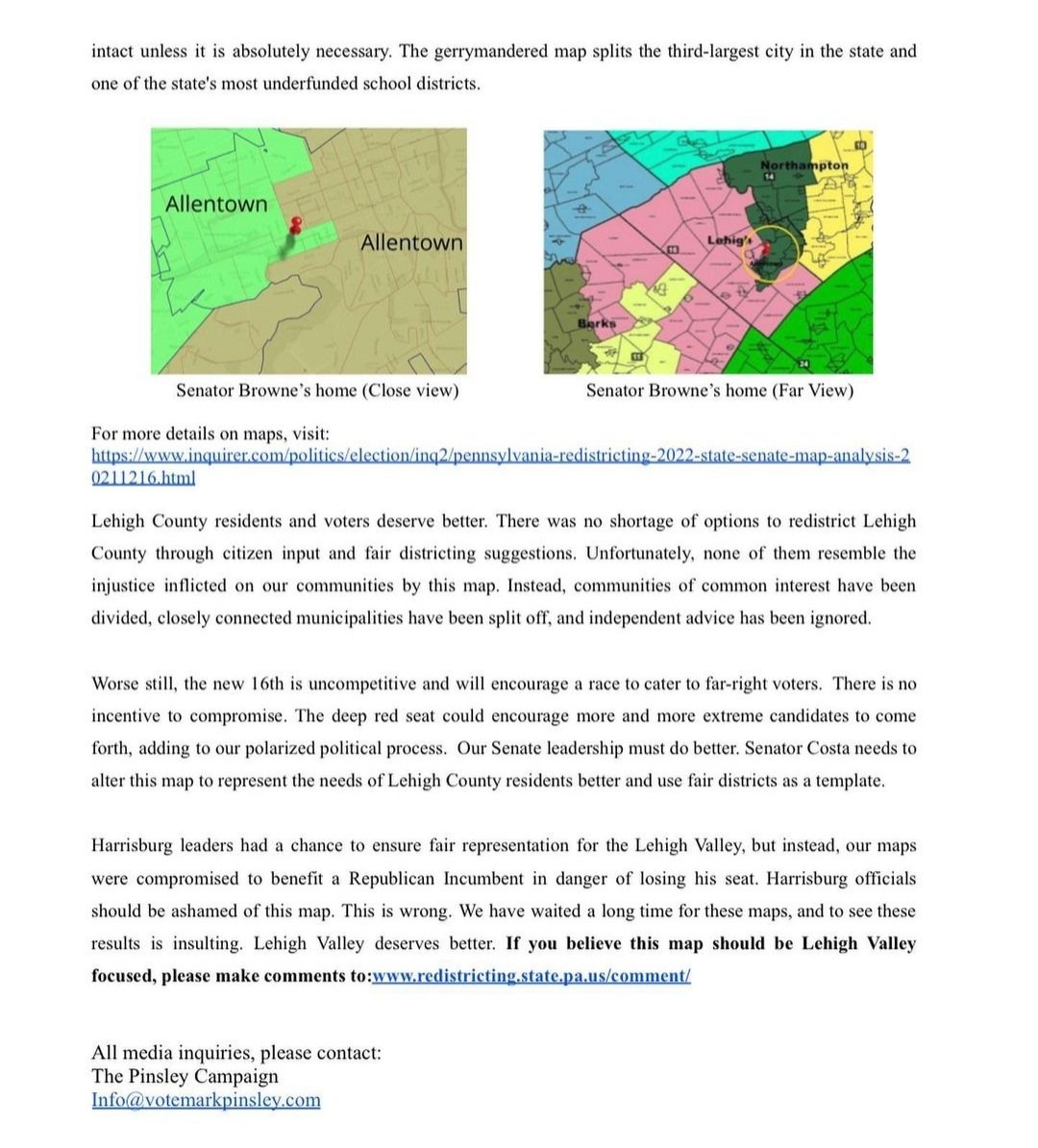 AlinaBreyerBTC's tweet photo. The preliminary 16th district, was just handed to Pat Browne and we (Lehigh Co residents) have to pay the cost

Our elected officials are toying with our communities, and it is unfair to the entire Lehigh Valley

Our campaign urges all Allentown residents to fight for a fair map! https://t.co/684h1r1P6f