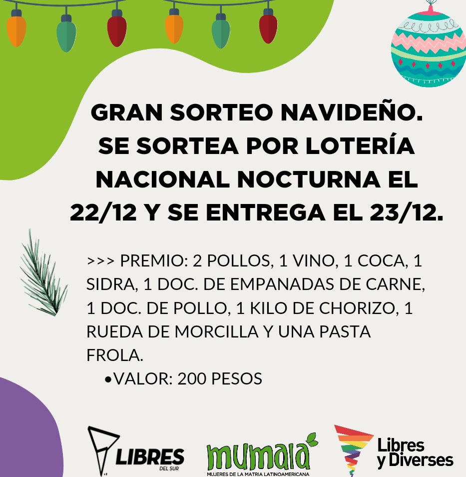 malvinasmumala's tweet photo. 🎄GRAN SORTEO NAVIDEÑO🎄

🔥Se sortea por lotería Nacional nocturna este 22/12 y se entrega el 23/12.

🎁PREMIO:
1 Vino, 1 Sidra, 1 Coca,
2 Pollos, 1 docena de empanadas de carne, 
1 docena de empanadas de pollo,
1 kilo de chorizos, 
1 rueda de morcilla y
1 pastafrola. https://t.co/lgMU1mmWFA
