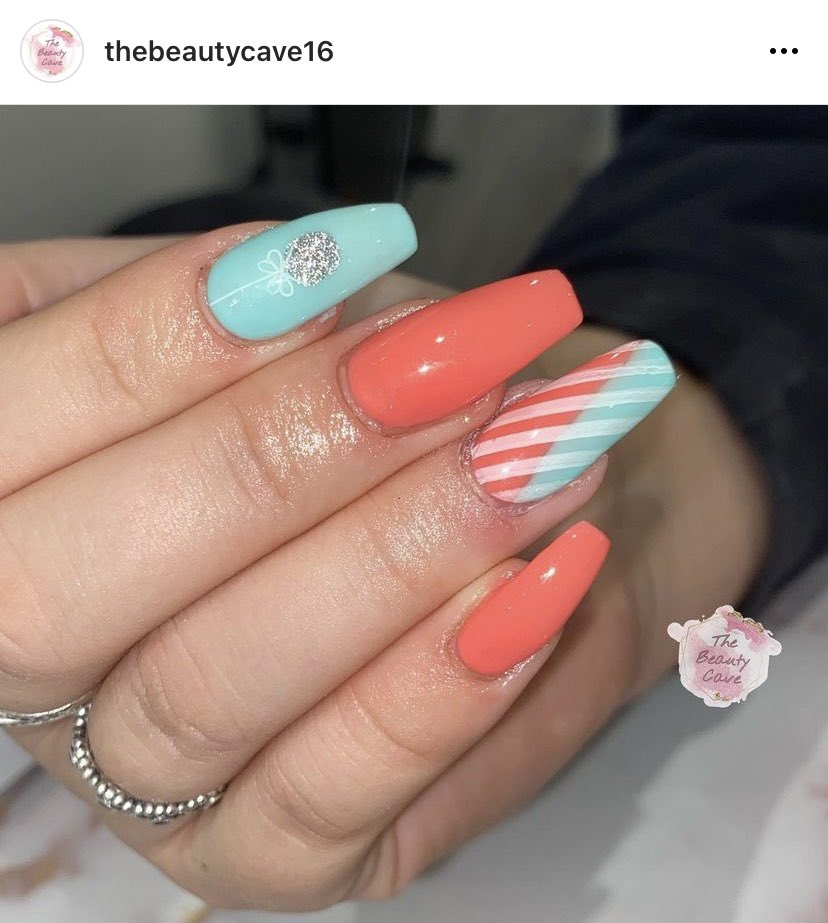 Pink And Turquoise Press on Nails - Lilium Nails