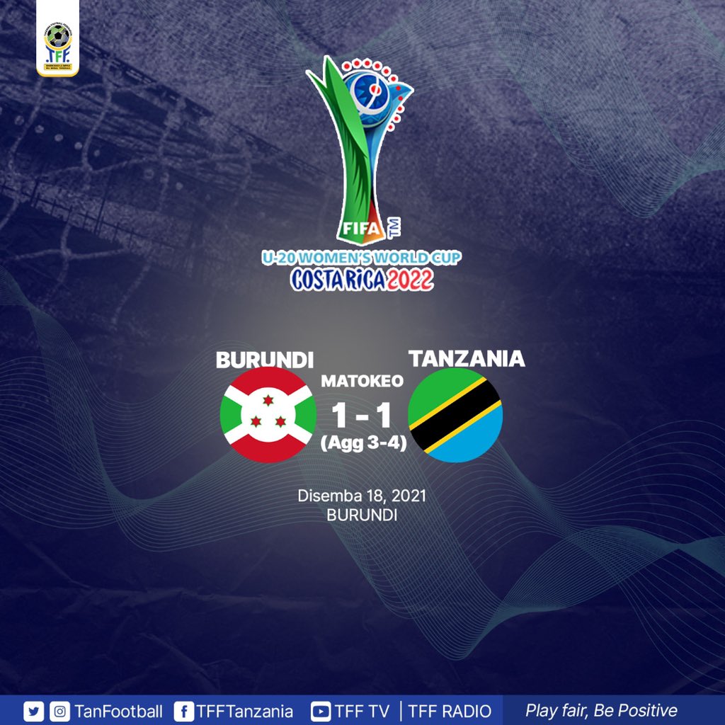 TanzaniaInsight's tweet photo. SHEROES

After more than half the team tested positive for Covid-19, only 8 Tanzania players were eligible to face 11 players of Burundi in the FIFA U-20 Women's World Cup Costa Rica™ qualifier second leg match in Bujumbura that ended 1-1

Aggregate result: Burundi 3 Tanzania 4 https://t.co/5JDt6maJN6