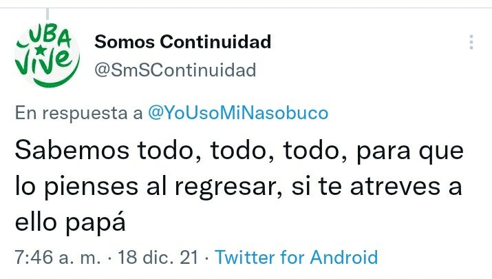 AsereYaPing's tweet photo. Cuando las amenazas son tu fuerte y ademaa sabes escribir....... eres la continuidad de la barbarie https://t.co/99YZe57YQR