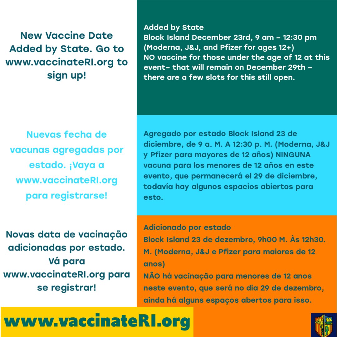 BIHS2974's tweet photo. New #vaccine date from State #rhodeisland #blockisland #covid_19 https://t.co/NEXuBH81ky
