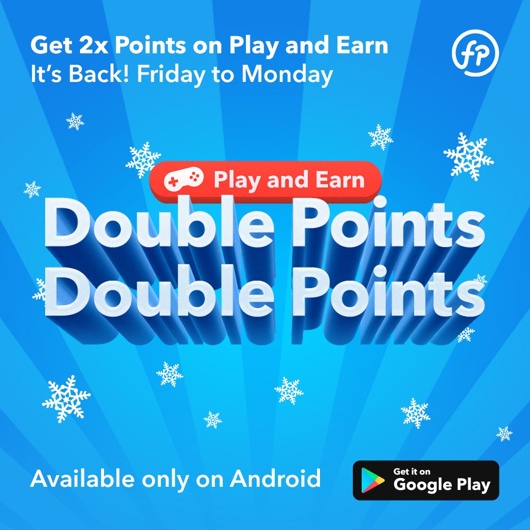 Double points on Play and Earn is back this weekend! (Android only)

Start earning double points now: featurepoints.com