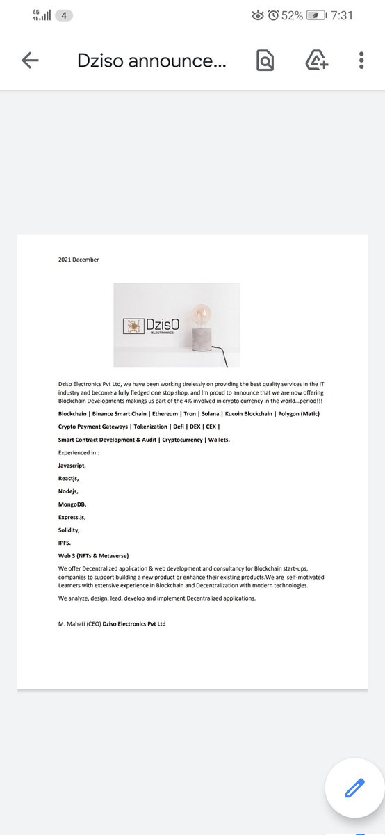 malvinmahati's tweet photo. Dziso Electronics Pvt Ltd, we have been working tirelessly on providing the best quality services in the IT industry and become a fully fledged one stop shop, lm proud to announce that we are now offering Blockchain Developments https://t.co/WkrZeZ3sfl