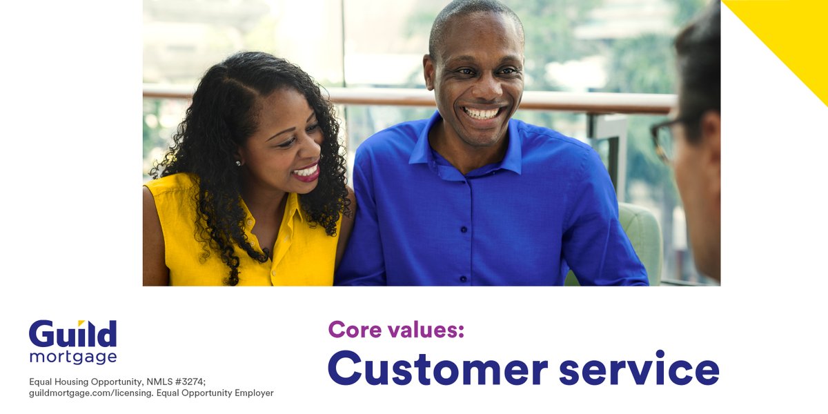 guildmortgageco's tweet photo. Next up in our series on Guild core values: customer service. We're dedicated to providing you with the best experience. We want to know: what does great customer service mean to you?  

#GuildMortgage #CoreValues #CustomerService https://t.co/lP7W7a19mR