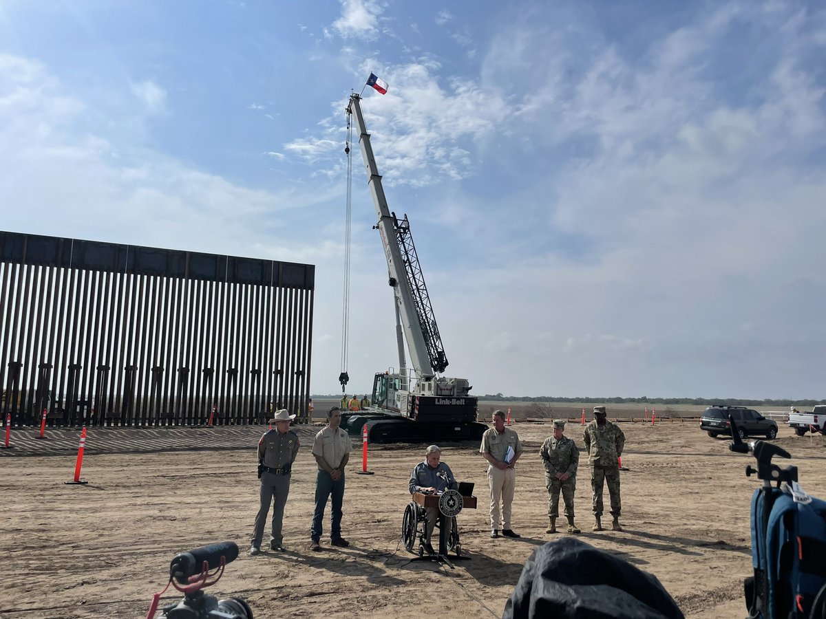 NEW: Texas Governor <a href="/GregAbbott_TX/">Greg Abbott</a> officially announces the beginning of construction of the Texas border wall here in the Rio Grande Valley. It’s the first time in the history of the country a state has built its own border wall. A Texas flag flies atop the crane. <a href="/FoxNews/">Fox News</a>
