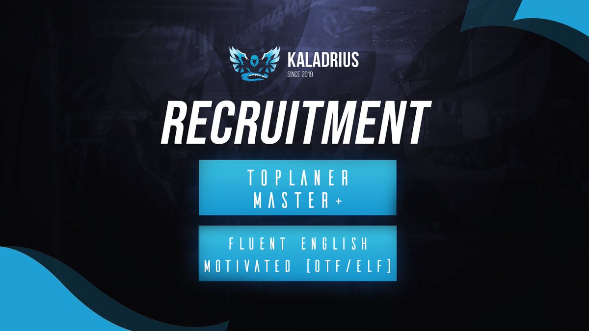 🚨AVIS DE RECHERCHE🚨

Nous sommes à la recherche d'un individu :

- Toplaner Master+
- Anglais Fluide
- Motivé
- Objectif OTF/ELF

Si vous reconnaissez ce profil ou que vous y ressemblez, merci de venir immédiatement en DM 😁