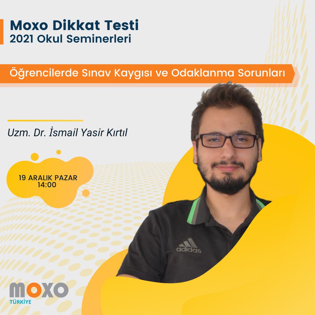 Merhabalar,
Yarın saat 14:00'da Psikiyatrist Uzm. Dr. İsmail Yasir Kırtıl tarafından gerçekleştirilecek olan "Öğrencilerde Sınav Kaygısı ve Odaklanma Sorunları" Okul seminerimizin

Zoom Bağlantı Linki:
us02web.zoom.us/j/82030553076?…

Meeting ID: 820 3055 3076
Passcode: 472149