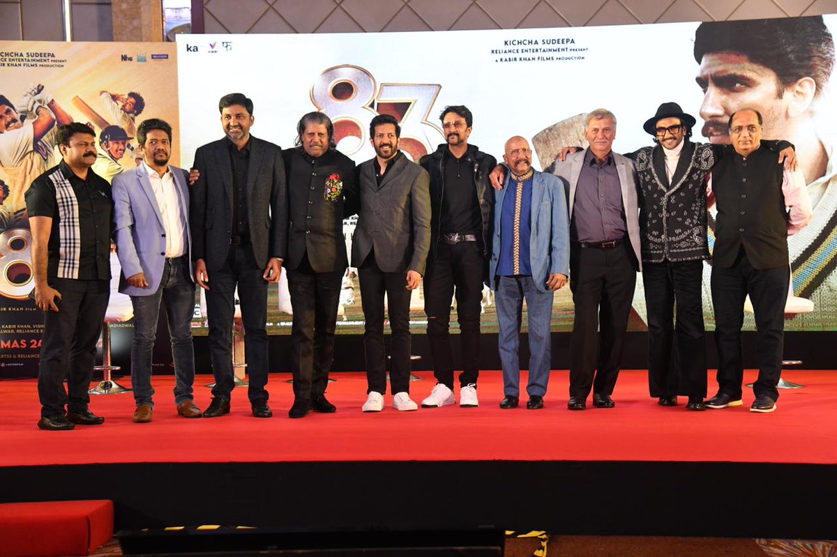 GoaKsss's tweet photo. All the Greats in one frame
#SudeepMeetsRanveer 
#1983PressMeet #1983InKannada 
#1983WorldCup #KicchaBoss 
#Goaksss 
@KicchaSudeep Anna❣️🙏
Follow us 👉 @GoaKsss https://t.co/wB4jP2nOCT
