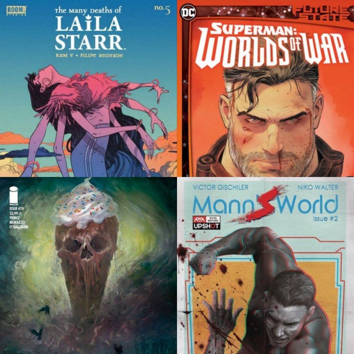 LNC Best of 2021 Nominees:
Best Single Issue

Many Deaths of Laila Starr 5 @therightram
FS Superman World's of War 2 @PhillipKJohnson
Ice Cream Man 24 #wmaxwellprince
Manns World 2 @VictorGischler
Voting is open: s.surveyplanet.com/5oqey0bb

Please RT & support these creators!